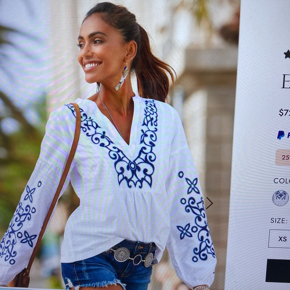 Embroidered White linen bohemian blouse